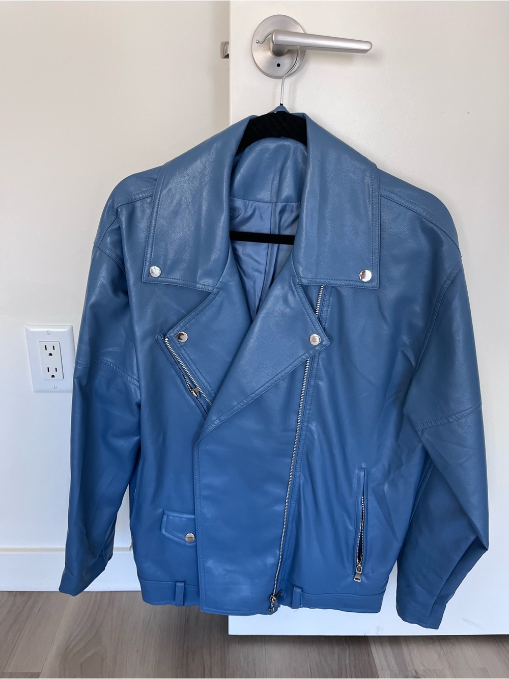 Women's Blue Leather Moto Jacket